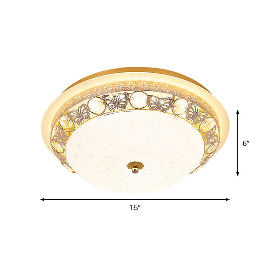 Crystal Ceiling Lamp in Gold: Simple Bowl Shape, LED Flush Mount, 16"/19.5" Wide