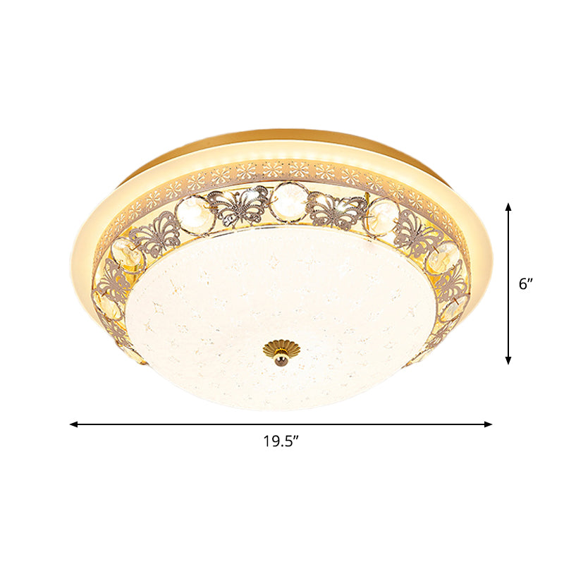 Crystal Ceiling Lamp in Gold: Simple Bowl Shape, LED Flush Mount, 16"/19.5" Wide