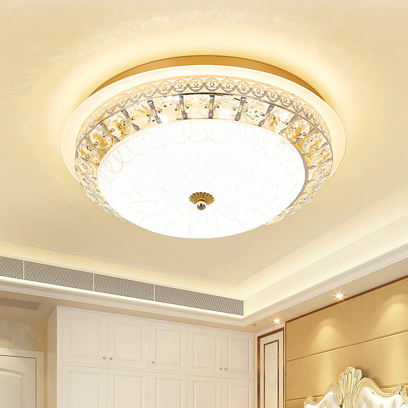 Crystal Ceiling Lamp in Gold: Simple Bowl Shape, LED Flush Mount, 16"/19.5" Wide