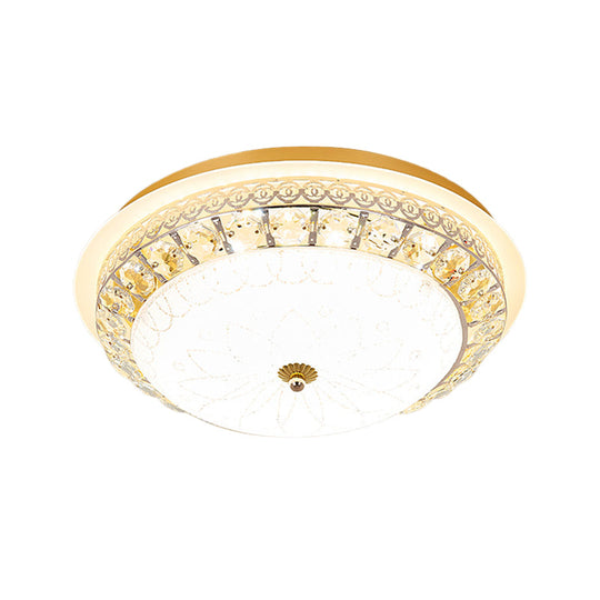 Crystal Ceiling Lamp in Gold: Simple Bowl Shape, LED Flush Mount, 16"/19.5" Wide