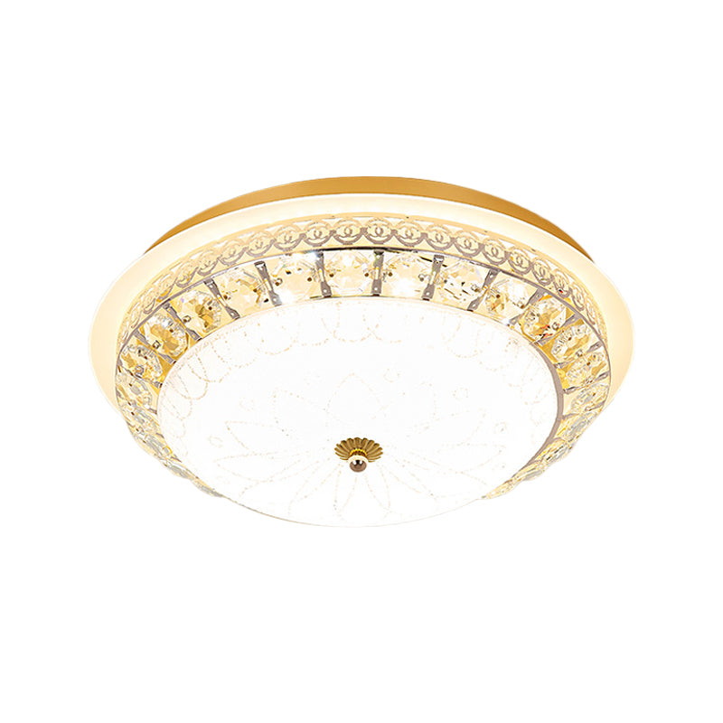 Crystal Ceiling Lamp In Gold: Simple Bowl Shape Led Flush Mount 16/19.5 Wide