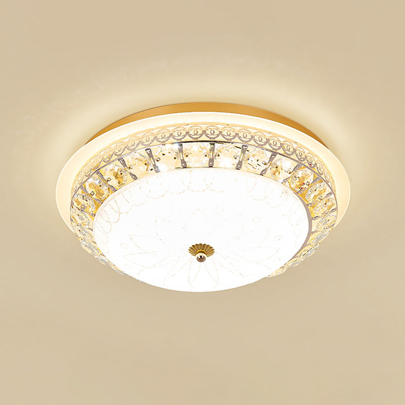 Crystal Ceiling Lamp in Gold: Simple Bowl Shape, LED Flush Mount, 16"/19.5" Wide