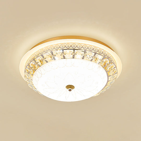 Crystal Ceiling Lamp in Gold: Simple Bowl Shape, LED Flush Mount, 16"/19.5" Wide