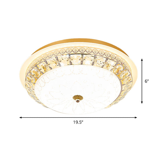 Crystal Ceiling Lamp in Gold: Simple Bowl Shape, LED Flush Mount, 16"/19.5" Wide