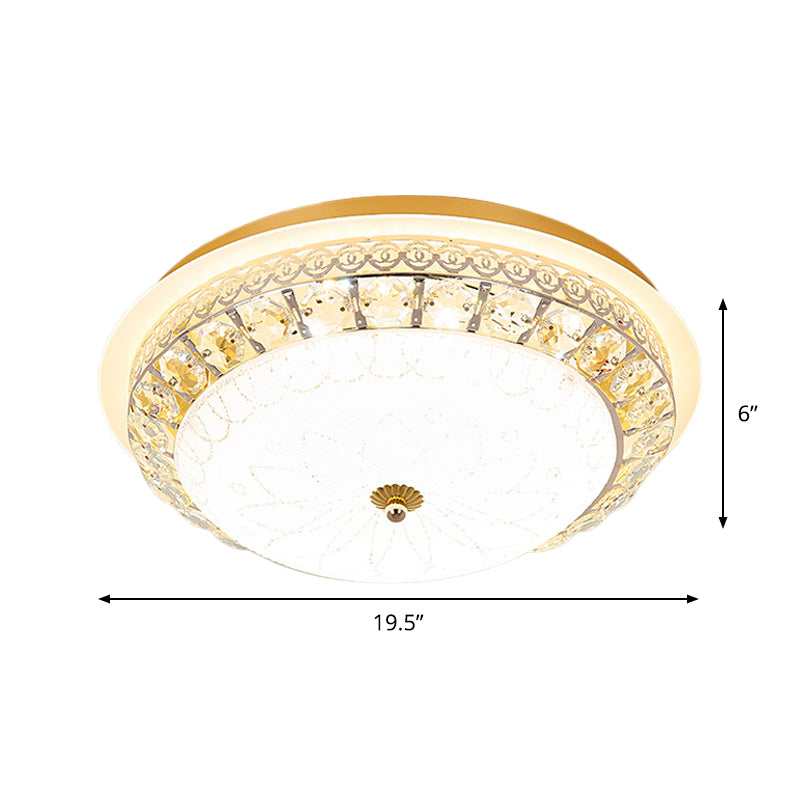 Crystal Ceiling Lamp In Gold: Simple Bowl Shape Led Flush Mount 16/19.5 Wide