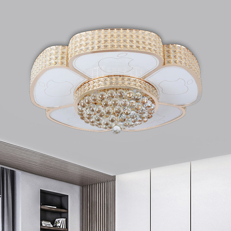 Modern Flower Ceiling Flush Light - Crystal Encrusted Mount Fixture In Gold 4/6-Bulb 16/23.5 Wide