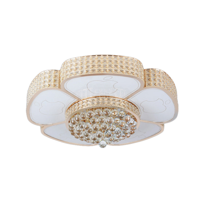 Modern Flower Ceiling Flush Light - Crystal Encrusted Mount Fixture In Gold 4/6-Bulb 16/23.5 Wide