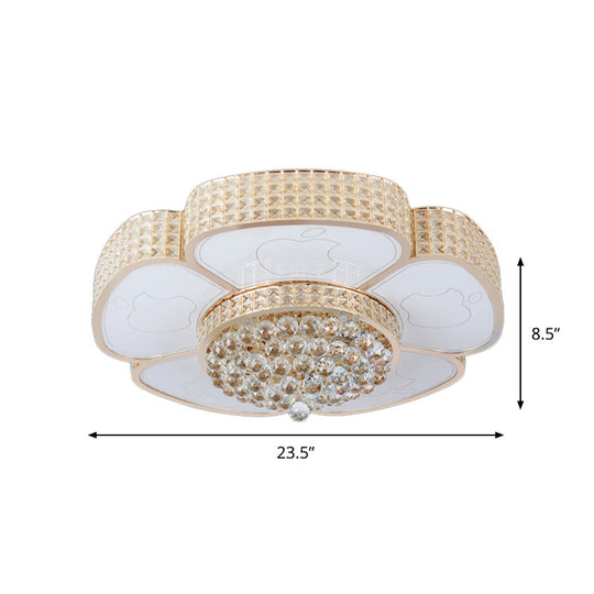 Modern Flower Ceiling Flush Light - Crystal Encrusted Mount Fixture In Gold 4/6-Bulb 16/23.5 Wide