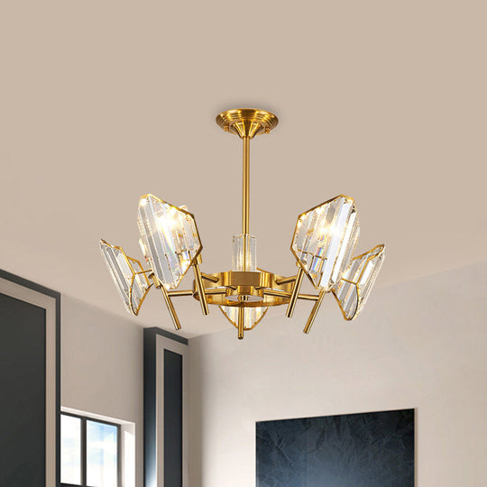 Sleek Gold Crystal Flush Mount Chandelier - Post-Modern Design with Curved Shade - Semi Flush Ceiling Light