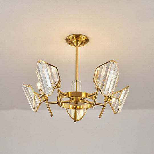 Sleek Gold Crystal Flush Mount Chandelier - Post-Modern Design With Curved Shade Semi Ceiling Light