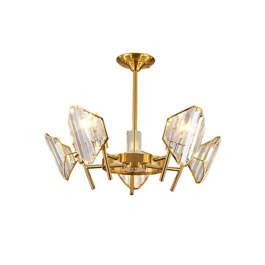 Sleek Gold Crystal Flush Mount Chandelier - Post-Modern Design with Curved Shade - Semi Flush Ceiling Light