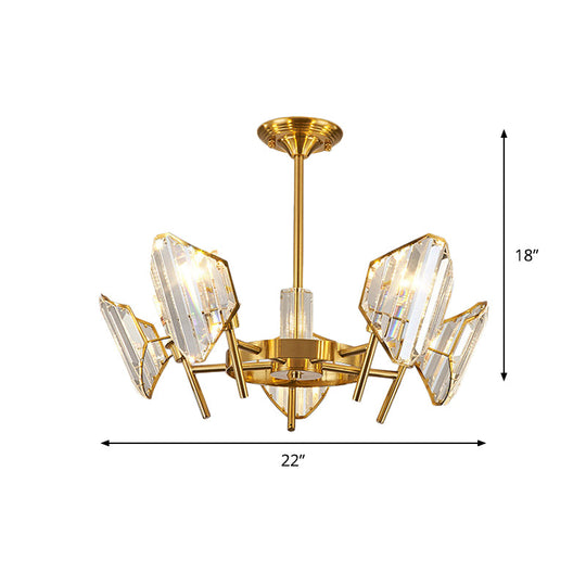 Sleek Gold Crystal Flush Mount Chandelier - Post-Modern Design With Curved Shade Semi Ceiling Light