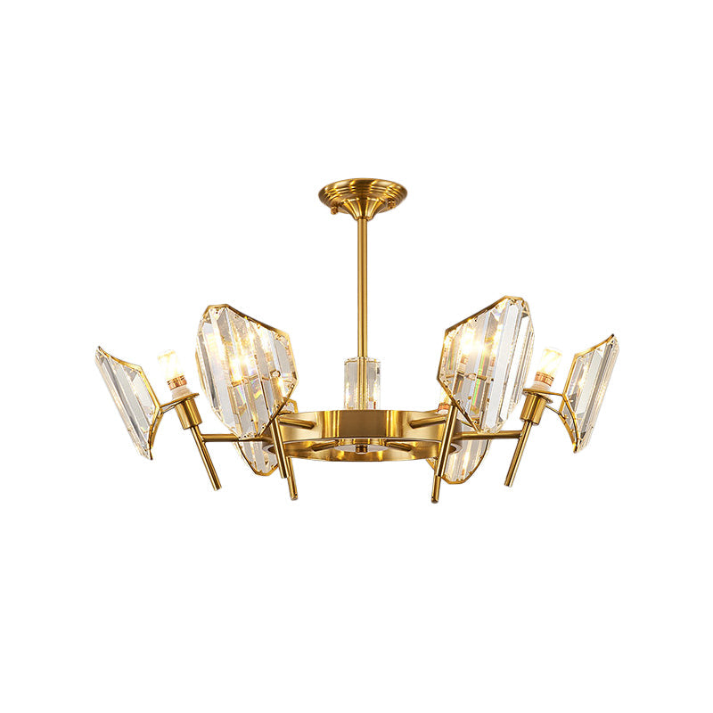 Sleek Gold Crystal Flush Mount Chandelier - Post-Modern Design with Curved Shade - Semi Flush Ceiling Light