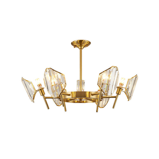 Sleek Gold Crystal Flush Mount Chandelier - Post-Modern Design With Curved Shade Semi Ceiling Light