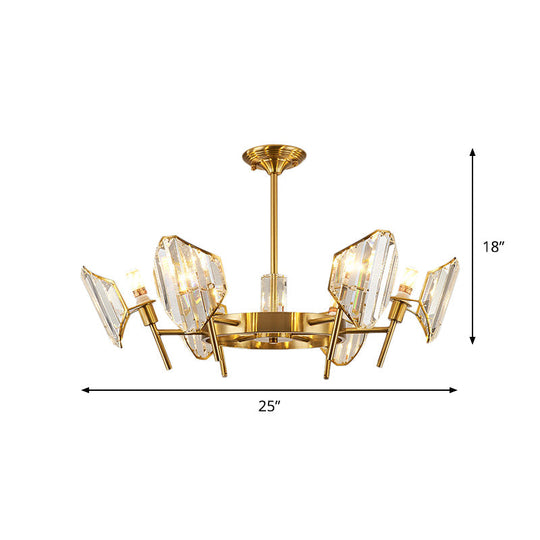 Sleek Gold Crystal Flush Mount Chandelier - Post-Modern Design with Curved Shade - Semi Flush Ceiling Light