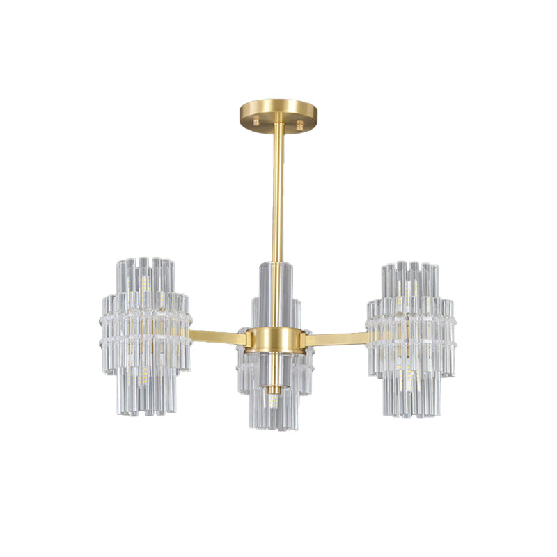 Postmodern 6-Light Clear Crystal Rods Close to Ceiling Light in Gold