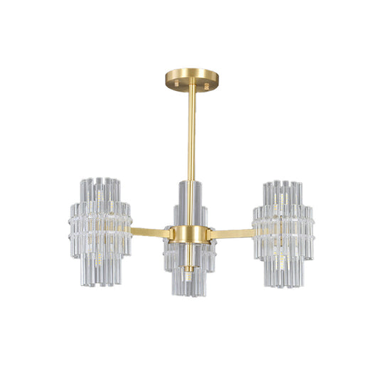 Postmodern 6-Light Clear Crystal Rods Close To Ceiling Light In Gold