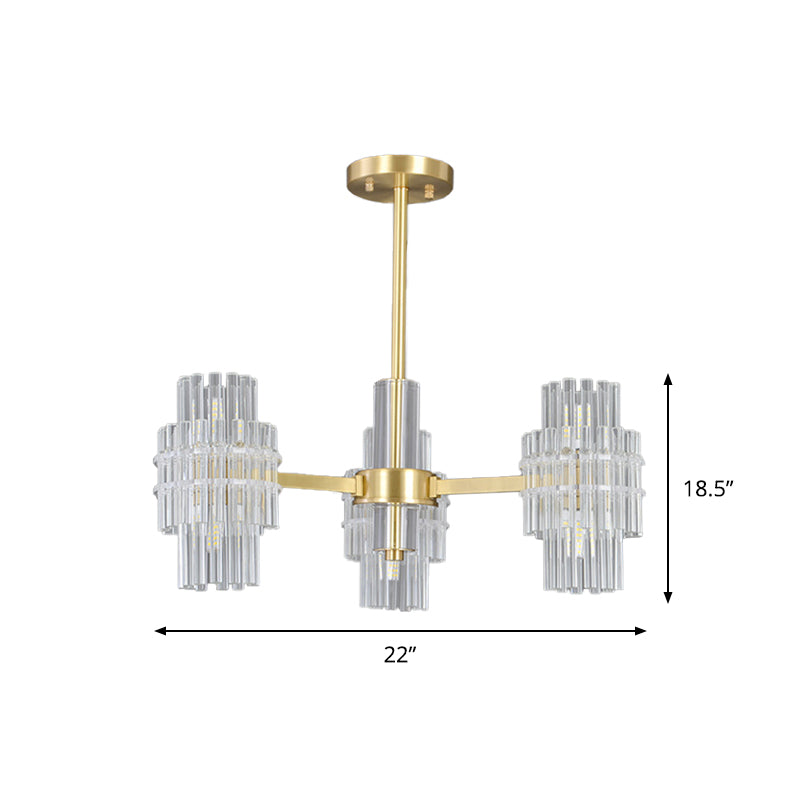 Postmodern 6-Light Clear Crystal Rods Close to Ceiling Light in Gold