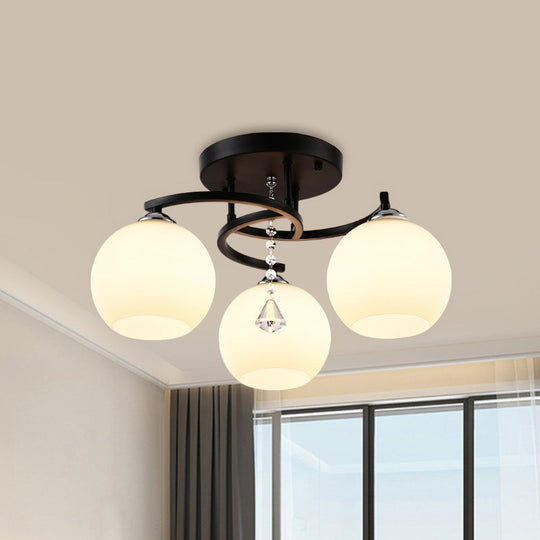 Modern 3/7/9 Heads Black Milk Glass Ball Chandelier – Ceiling Mount Light for Living Room