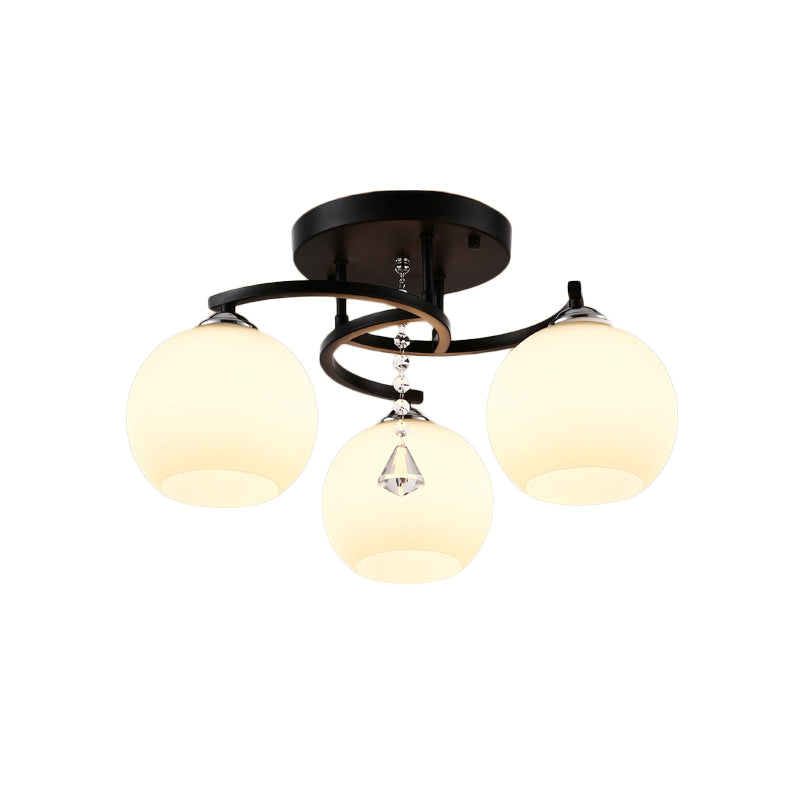 Modern 3/7/9 Heads Black Milk Glass Ball Chandelier Ceiling Mount Light For Living Room