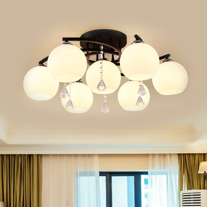 Modern 3/7/9 Heads Black Milk Glass Ball Chandelier – Ceiling Mount Light for Living Room