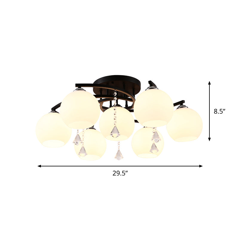 Modern 3/7/9 Heads Black Milk Glass Ball Chandelier Ceiling Mount Light For Living Room