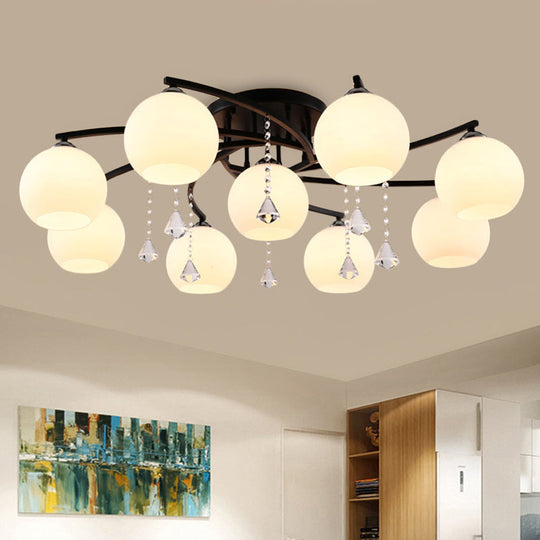 Modern 3/7/9 Heads Black Milk Glass Ball Chandelier – Ceiling Mount Light for Living Room