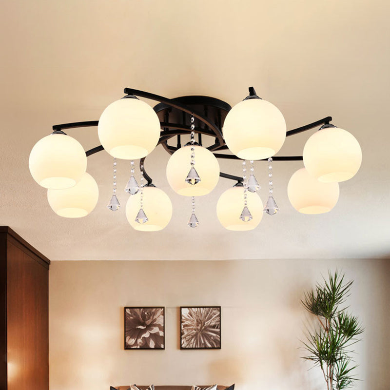 Modern 3/7/9 Heads Black Milk Glass Ball Chandelier – Ceiling Mount Light for Living Room