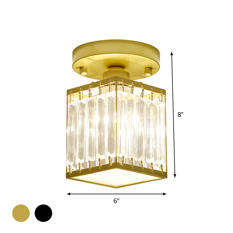 Sleek Crystal Semi Flush Mount Ceiling Light For Foyer - Round/Square Shape Small Size 1 Bulb