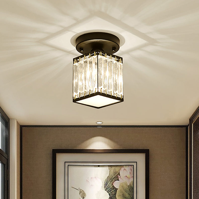 Sleek Crystal Semi Flush Mount Ceiling Light For Foyer - Round/Square Shape Small Size 1 Bulb