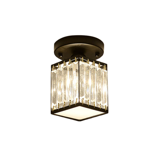 Sleek Crystal Semi Flush Mount Ceiling Light For Foyer - Round/Square Shape Small Size 1 Bulb