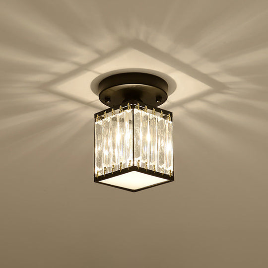 Sleek Crystal Semi Flush Mount Ceiling Light For Foyer - Round/Square Shape Small Size 1 Bulb