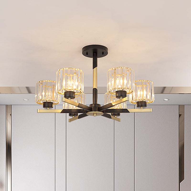 Modern Cylindrical Crystal Semi Flush Chandelier In Black - 6/8-Head Living Room Ceiling Light 6 /