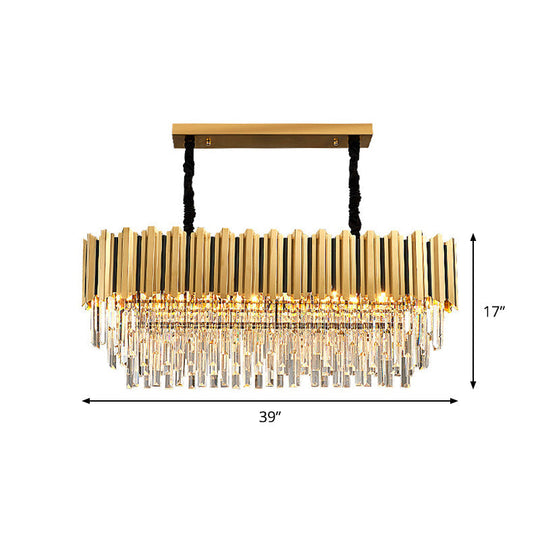 Gold Oblong Crystal Rod Pendant - Postmodern 10-Light Kitchen Island Light