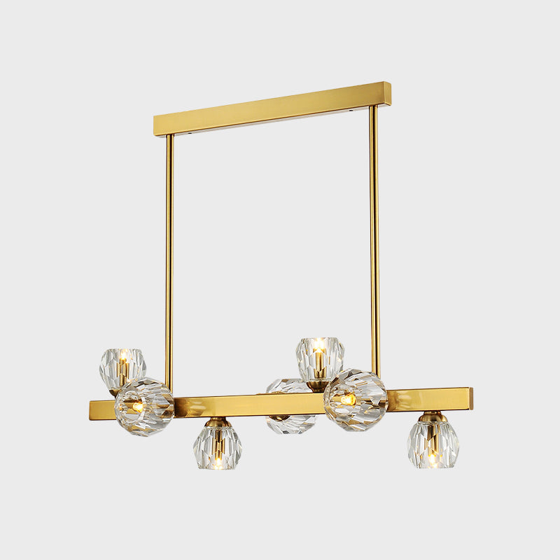 Postmodern Crystal Ball Pendant - Gold Branch Design | 7-Light Island Lighting For Dining Room