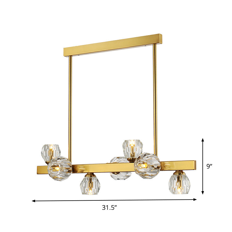 Postmodern Crystal Ball Pendant - Gold Branch Design | 7-Light Island Lighting For Dining Room