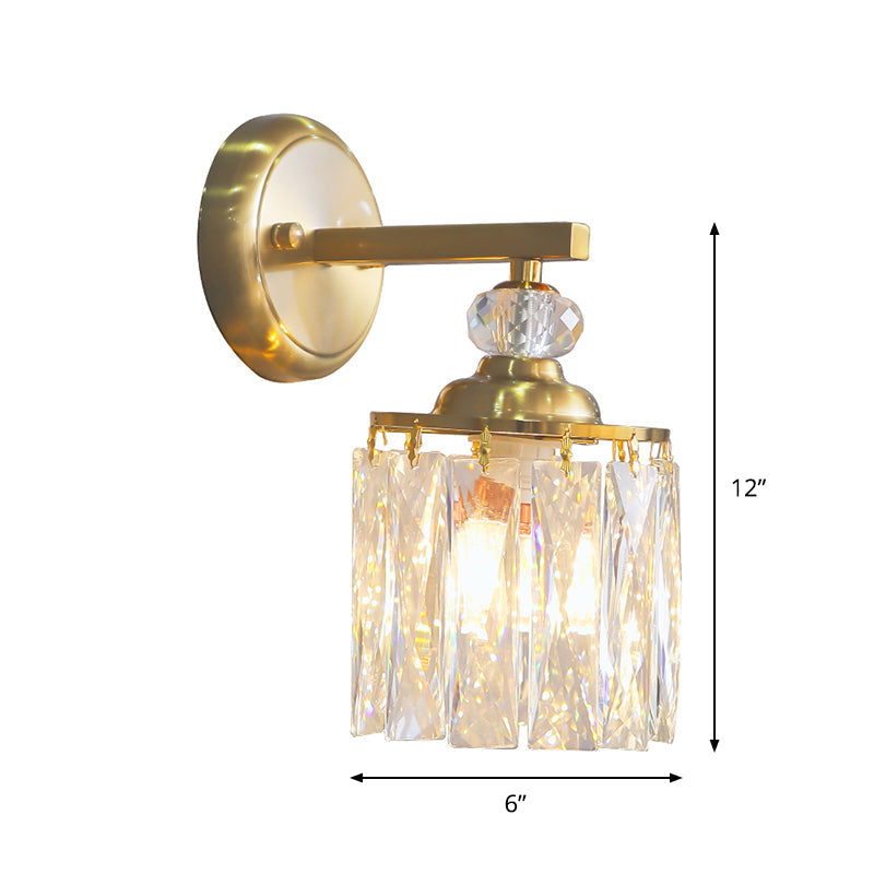 Modern Crystal Dining Room Wall Sconce - Clear Beveled Cut Cylinder Design Gold Finish