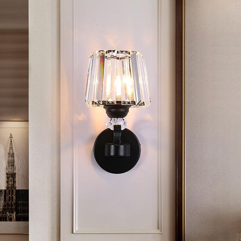 Prismatic Crystal Cone Wall Lamp: 1/2-Bulb Traditional Light For Living Room In Black 1 / Clear