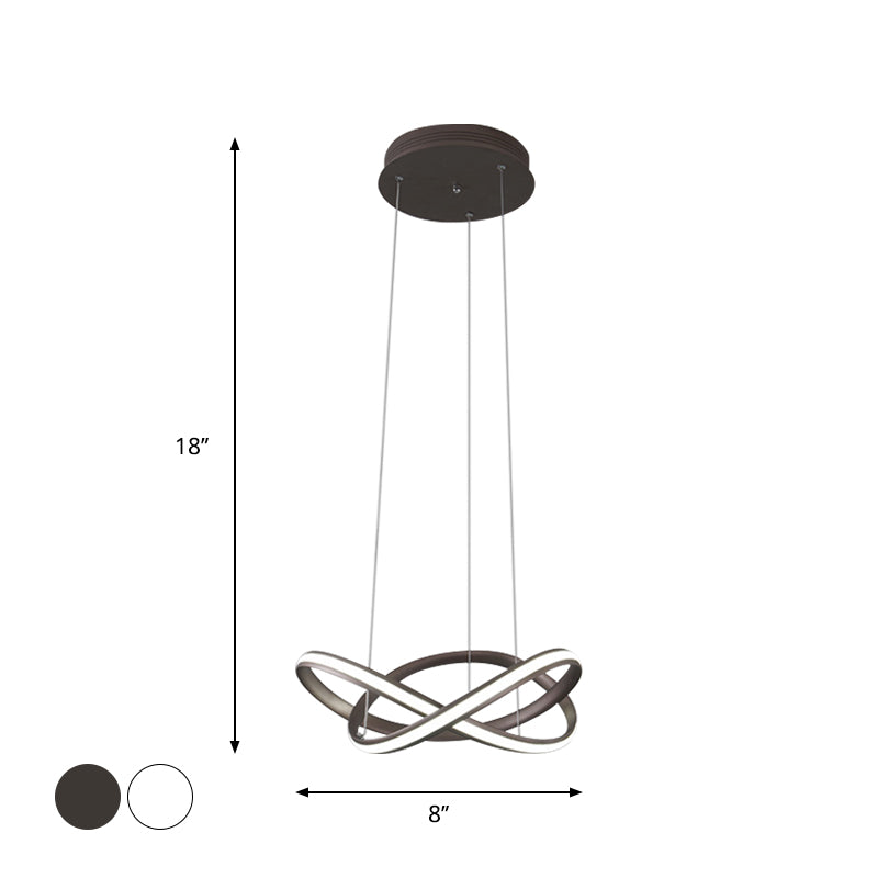 Minimalistic Metal Crossing Ring LED Ceiling Chandelier in Warm/White Light - Coffee/White