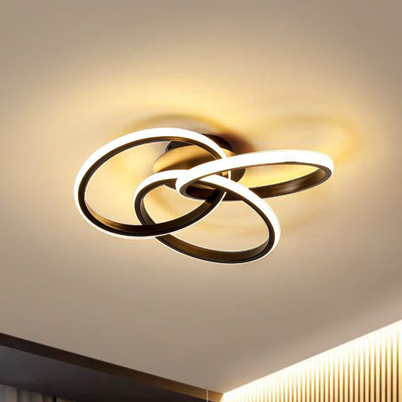 Nordic Style Metallic Black/Gold LED Ceiling Light - 16.5"/20.5" Diameter with Warm/White Light