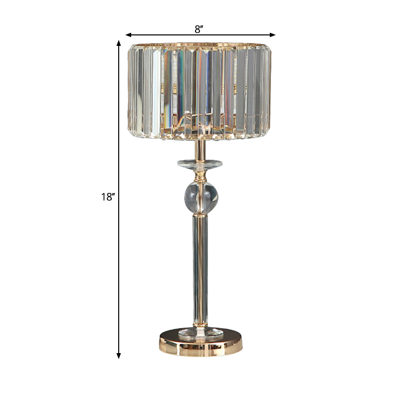 Clear Crystal Table Lamp With Drum Shade - Modern Bedchamber Nightstand Light In Champagne 10/8 W