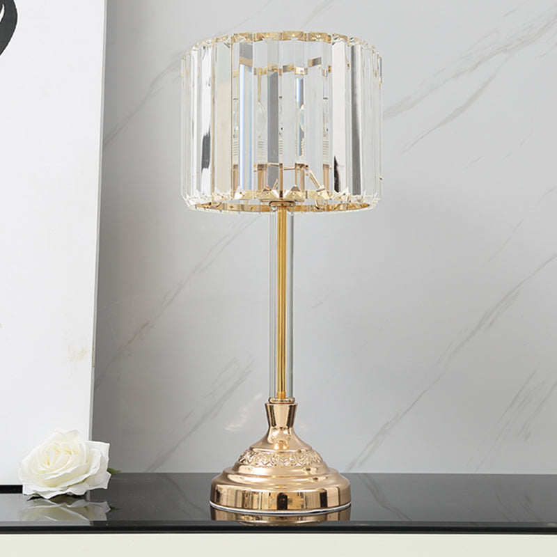 Clear Crystal Table Lamp With Drum Shade - Modern Bedchamber Nightstand Light In Champagne 10/8 W