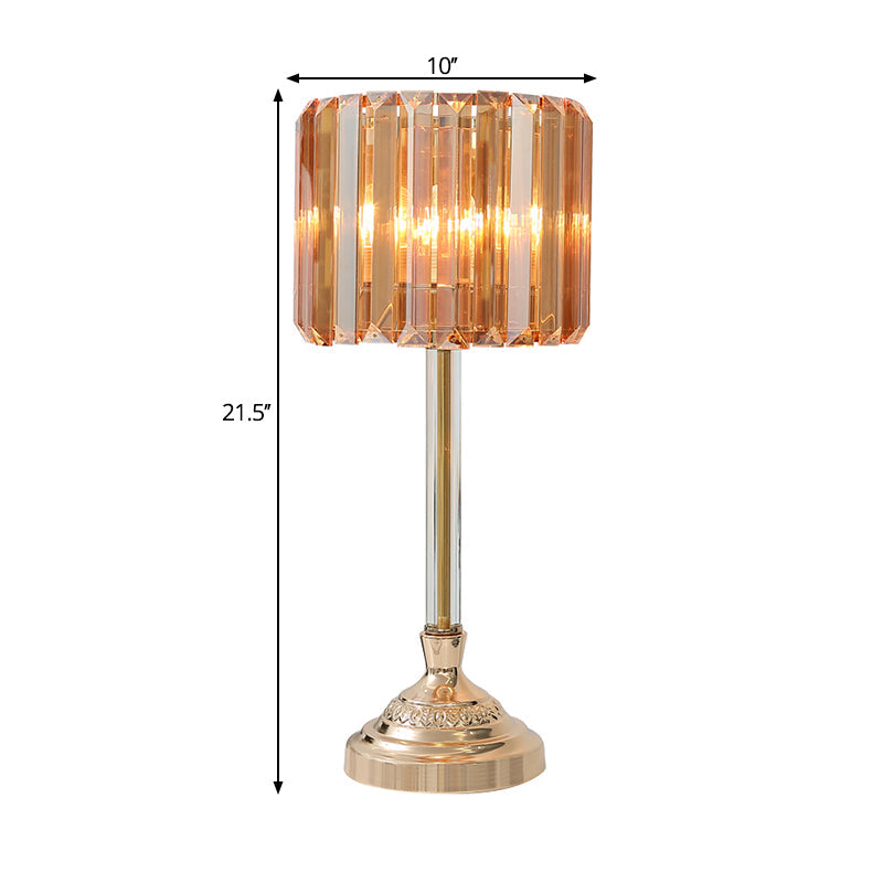 Clear Crystal Table Lamp With Drum Shade - Modern Bedchamber Nightstand Light In Champagne 10/8 W