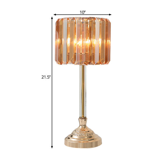 Clear Crystal Table Lamp With Drum Shade - Modern Bedchamber Nightstand Light In Champagne 10/8 W