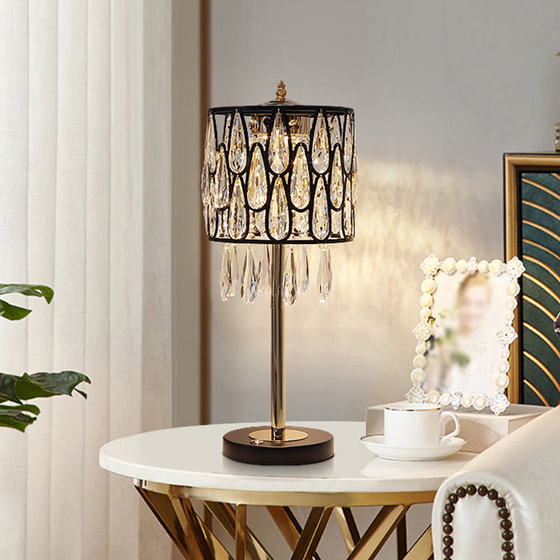 Adalyn - Contemporary Metal Nightstand Lamp with Crystal Raindrops Encrusted.