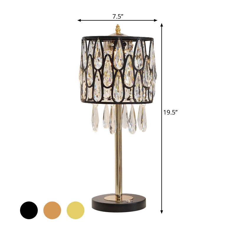 Adalyn - Contemporary Metal Nightstand Lamp with Crystal Raindrops Encrusted.