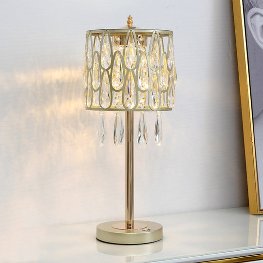 Adalyn - Contemporary Metal Nightstand Lamp with Crystal Raindrops Encrusted.