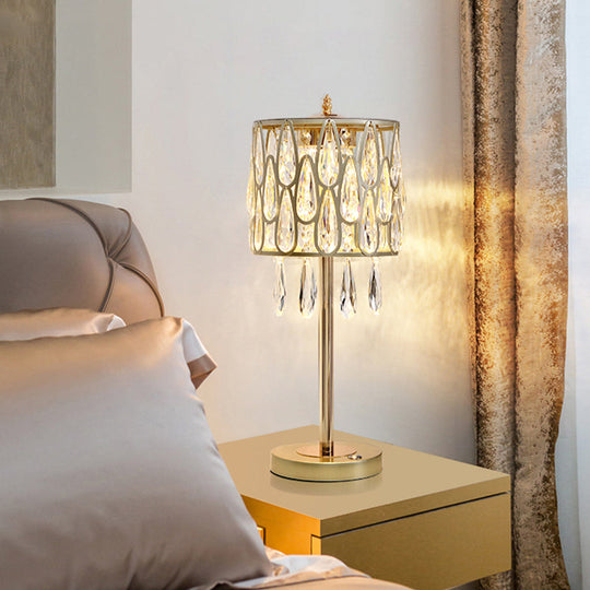 Adalyn - Contemporary Metal Nightstand Lamp with Crystal Raindrops Encrusted.