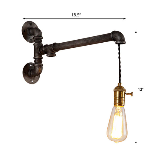 Steampunk Open Bulb Wall Light In Aged Silver - Hanging Cord And Pipe 1 Metal Mount Fixture