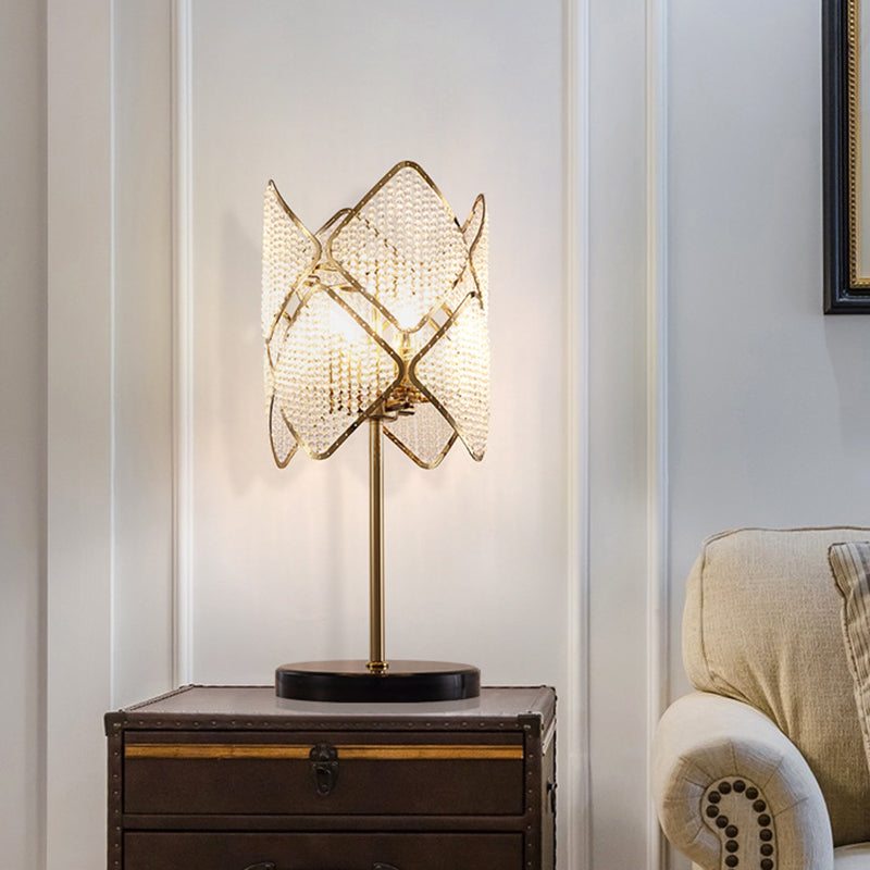 Contemporary Rhombus Crystal Beads Table Lamp With Gold/Chrome Finish - Perfect For Bedroom Lighting